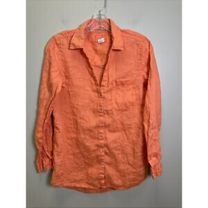 Sigrid Olsen Linen Button Down Top Womens S Coral Orange Roll Tab Sleeve Beachy